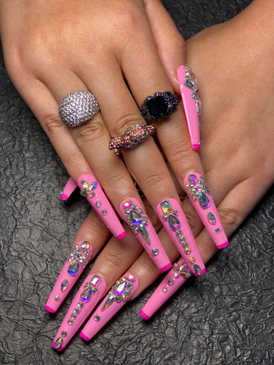 Press-on nails S139 (nude pink gemstone) S