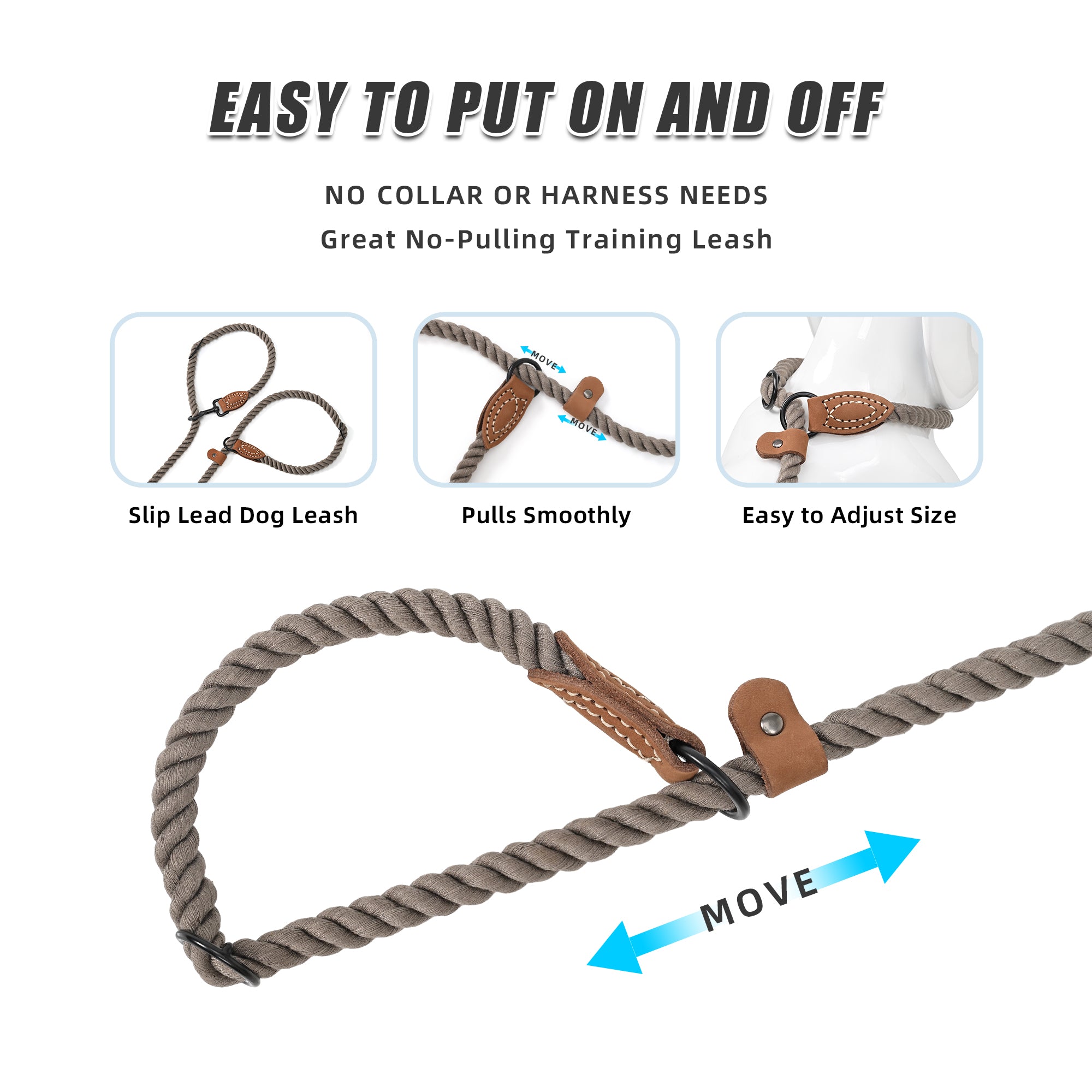 Mile High Life hands-free rope dog leash with leather connection — view 3