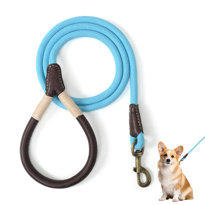 Mile High Life strong rope dog leash with soft leather-wrapped handle, main product photo
