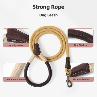 Mile High Life strong rope dog leash with soft leather-wrapped handle — view 12