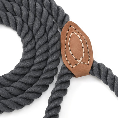 Mile High Life short braided cotton rope dog leash with leather tip — view 16