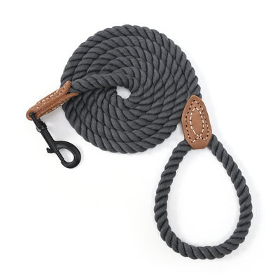 Mile High Life short braided cotton rope dog leash with leather tip — view 5