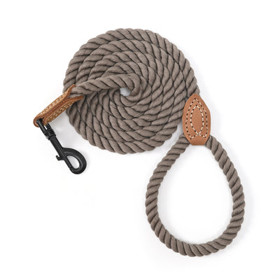 Mile High Life short braided cotton rope dog leash with leather tip — view 4