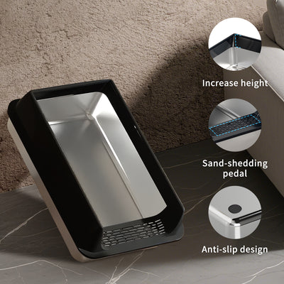 L-Size Stainless Steel Cat Litter Box — Black | Rust-Proof Litter Pan – gallery 6