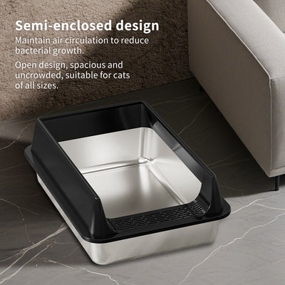 L-Size Stainless Steel Cat Litter Box — Black | Rust-Proof Litter Pan – gallery 7
