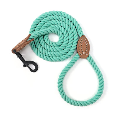 Mile High Life short braided cotton rope dog leash with leather tip — view 7