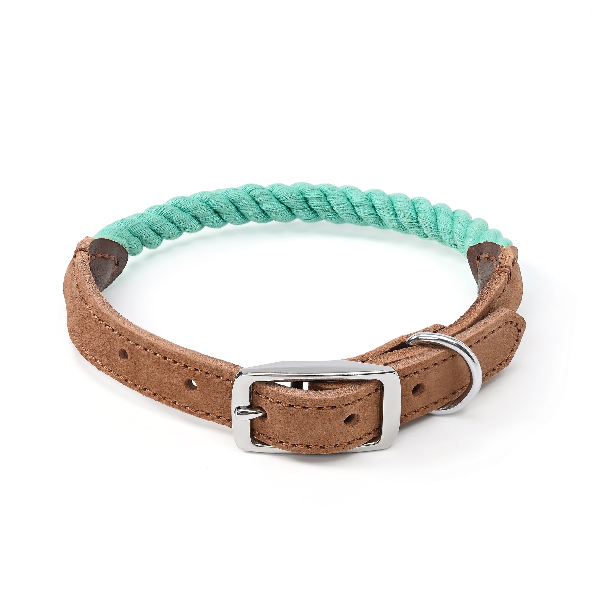 Mile High Life braided cotton rope dog collar with genuine leather and stainless steel buckle — view 13