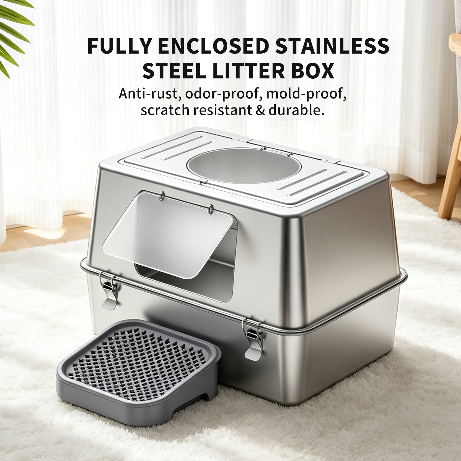 K1 Full Stainless Steel Cat Litter Box | Heavy-Duty Odor-Proof Pan – gallery 6