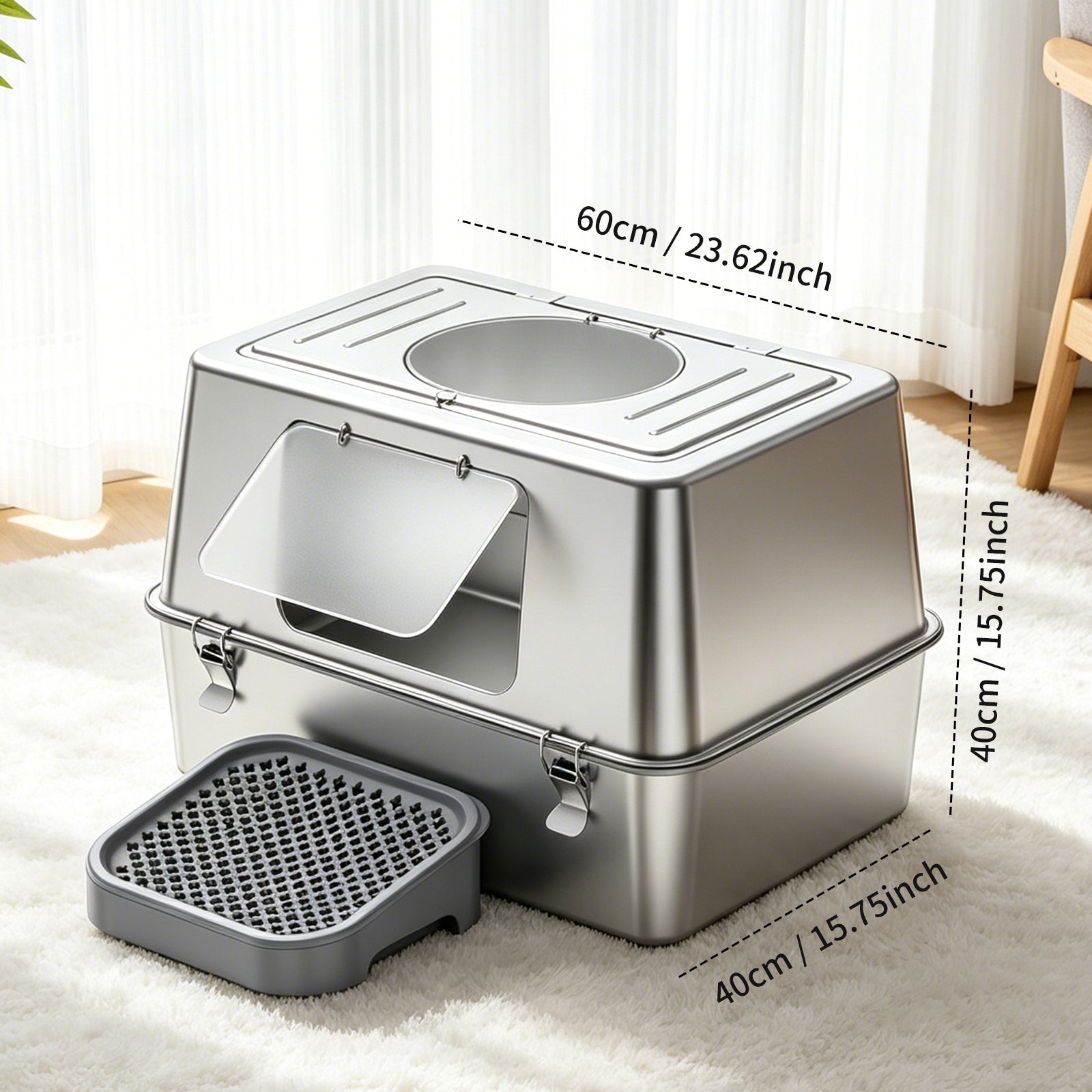K1 Full Stainless Steel Cat Litter Box | Heavy-Duty Odor-Proof Pan – gallery 12