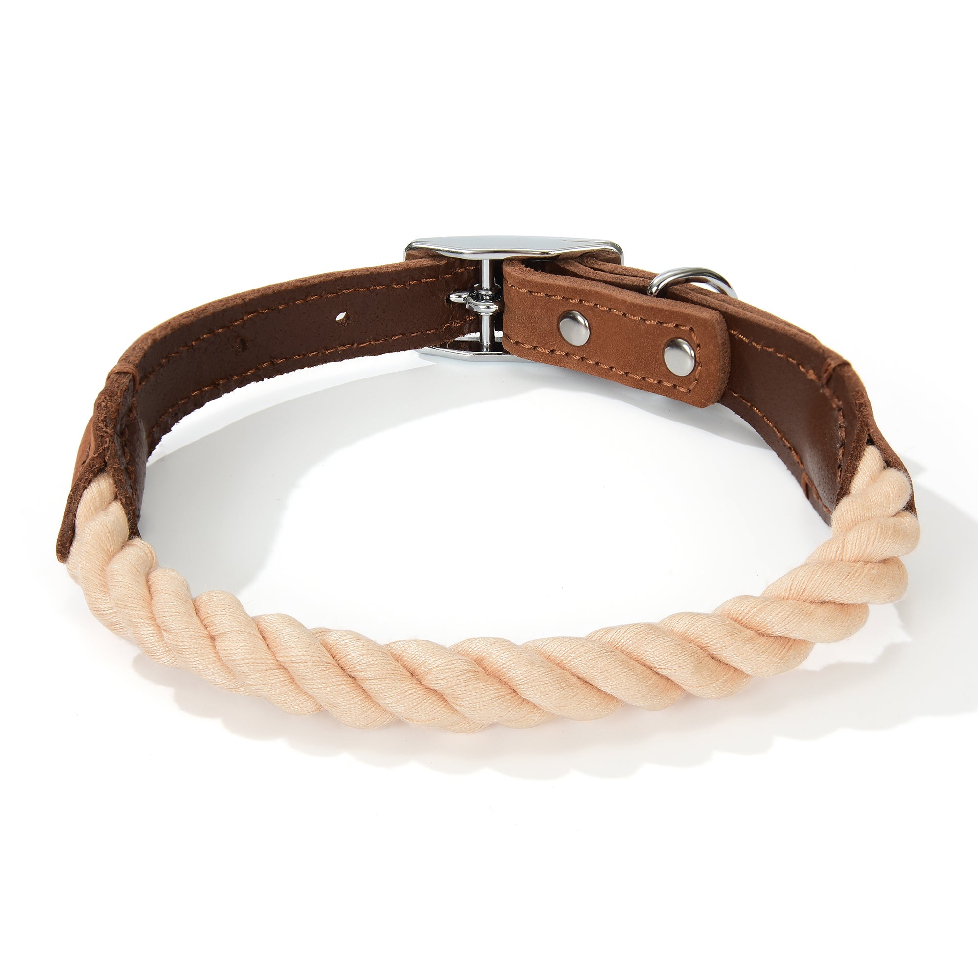 Mile High Life braided cotton rope dog collar with genuine leather and stainless steel buckle — view 14