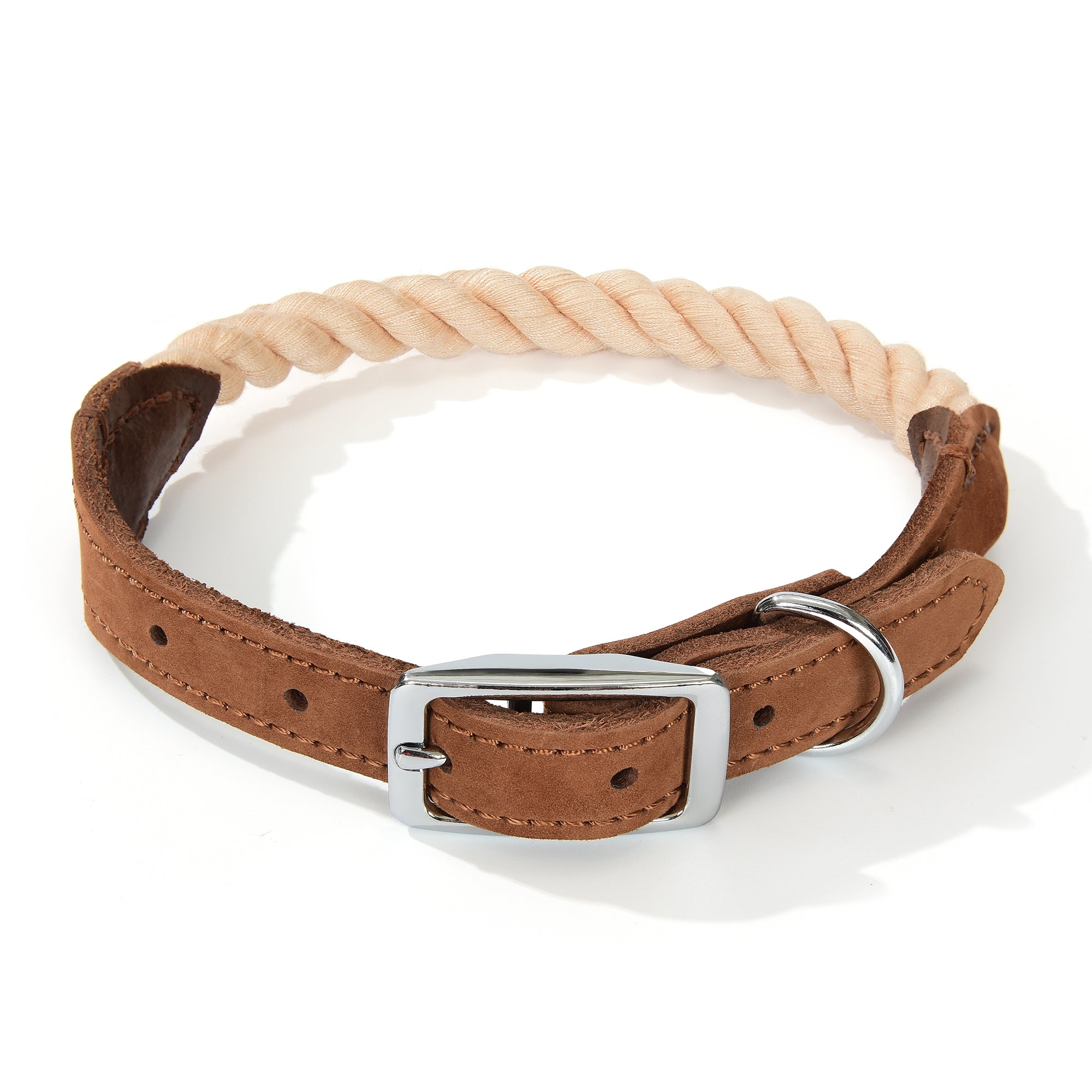 Mile High Life braided cotton rope dog collar with genuine leather and stainless steel buckle — view 5