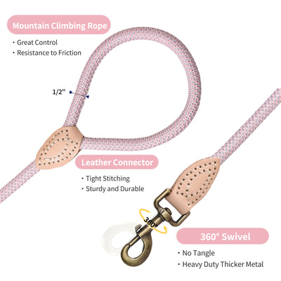 Mile High Life chew-proof climbing rope dog leash with reflective strands and leather tip — view 2