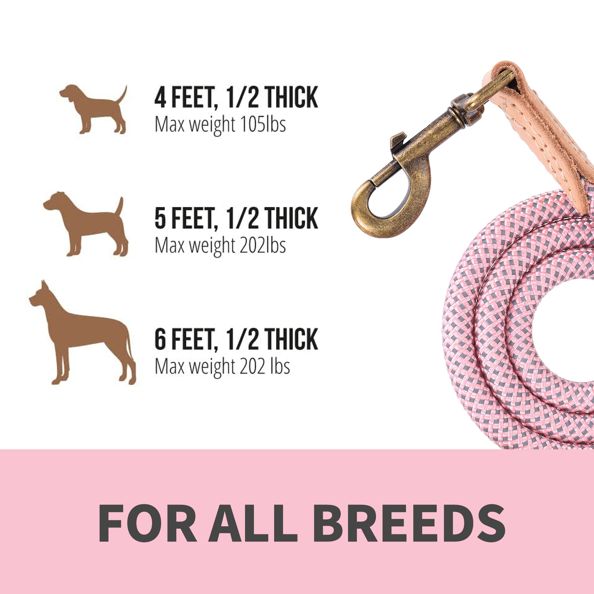 Mile High Life chew-proof climbing rope dog leash with reflective strands and leather tip — view 3