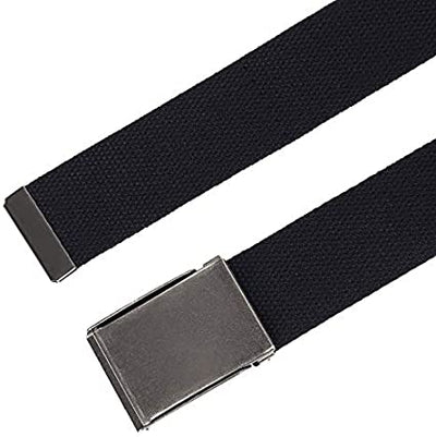 Mile High Life canvas web belt with flip-top matte silver nickel buckle — view 4