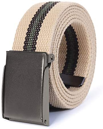 Mile High Life canvas web belt with flip-top matte silver nickel buckle — view 31