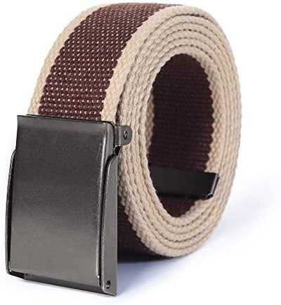 Mile High Life canvas web belt with flip-top matte silver nickel buckle — view 28