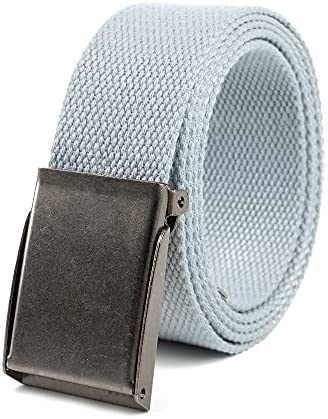 Mile High Life canvas web belt with flip-top matte silver nickel buckle — view 33