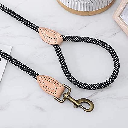 Mile High Life chew-proof climbing rope dog leash with reflective strands and leather tip — view 12