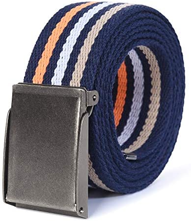 Mile High Life canvas web belt with flip-top matte silver nickel buckle — view 32