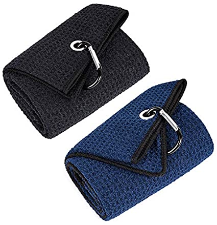 Mile High Life tri-fold premium microfiber waffle golf towel with carabiner, main product photo