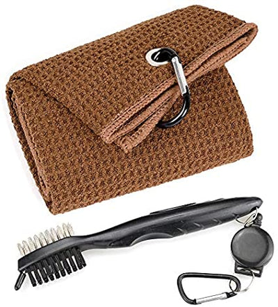 Mile High Life tri-fold microfiber golf towel with groove brush and retractable bag clip — view 25