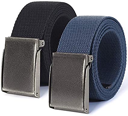 Mile High Life canvas web belt with flip-top matte silver nickel buckle — view 7