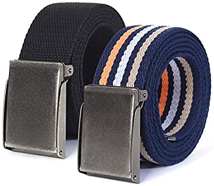 Mile High Life canvas web belt with flip-top matte silver nickel buckle — view 14