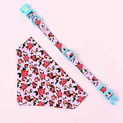 Mile High Life floral dog collar with matching bandana set, girl dog collection — view 3