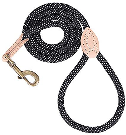 Mile High Life chew-proof climbing rope dog leash with reflective strands and leather tip — view 7