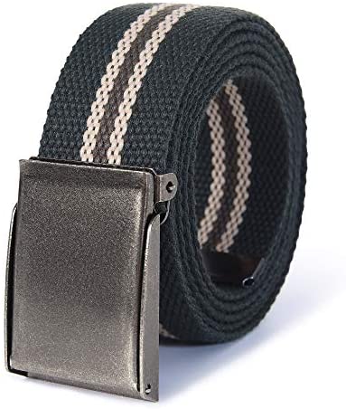 Mile High Life canvas web belt with flip-top matte silver nickel buckle — view 19