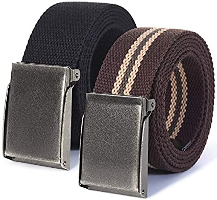Mile High Life canvas web belt with flip-top matte silver nickel buckle — view 10