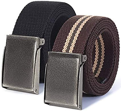 Mile High Life canvas web belt with flip-top matte silver nickel buckle — view 10