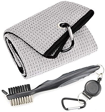 Mile High Life tri-fold microfiber golf towel with groove brush and retractable bag clip — view 8