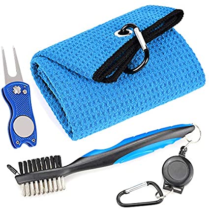 Mile High Life golf accessory set — microfiber waffle towel, brush, and foldable divot tool, main product photo
