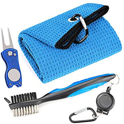 Mile High Life golf accessory set — microfiber waffle towel, brush, and foldable divot tool, main product photo