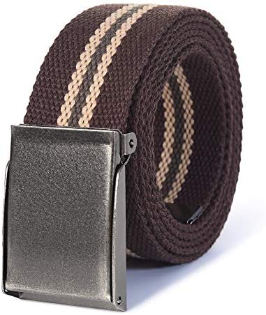 Mile High Life canvas web belt with flip-top matte silver nickel buckle — view 12