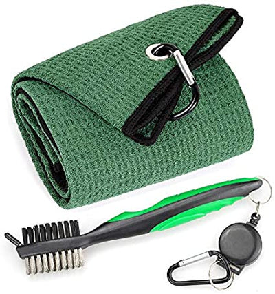 Mile High Life tri-fold microfiber golf towel with groove brush and retractable bag clip — view 27