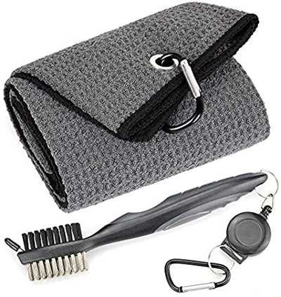 Mile High Life tri-fold microfiber golf towel with groove brush and retractable bag clip — view 12