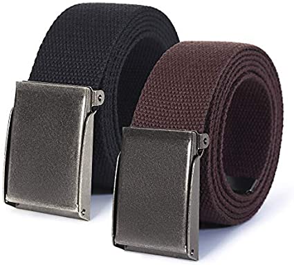Mile High Life canvas web belt with flip-top matte silver nickel buckle, main product photo