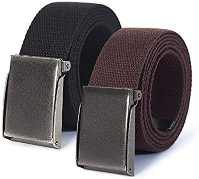 Mile High Life canvas web belt with flip-top matte silver nickel buckle, main product photo