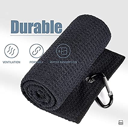 Mile High Life tri-fold microfiber golf towel with groove brush and retractable bag clip — view 2