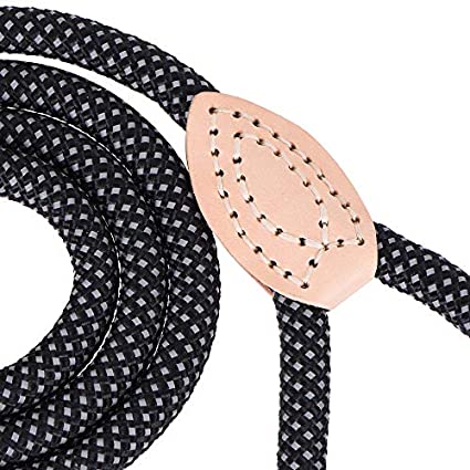 Mile High Life chew-proof climbing rope dog leash with reflective strands and leather tip — view 9