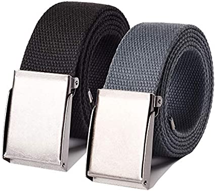 Mile High Life canvas web belt with flip-top matte silver nickel buckle — view 25
