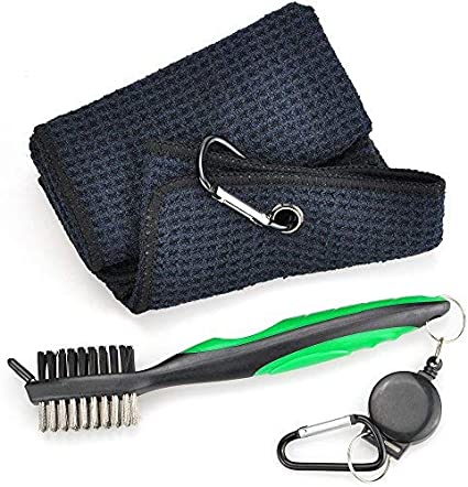 Mile High Life tri-fold microfiber golf towel with groove brush and retractable bag clip — view 18