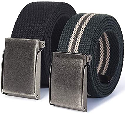 Mile High Life canvas web belt with flip-top matte silver nickel buckle — view 21