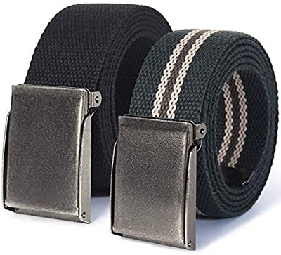 Mile High Life canvas web belt with flip-top matte silver nickel buckle — view 21