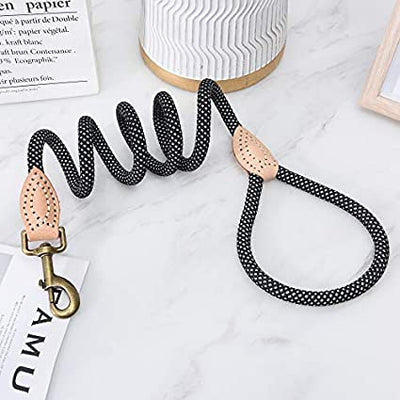 Mile High Life chew-proof climbing rope dog leash with reflective strands and leather tip — view 8