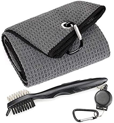 Mile High Life tri-fold microfiber golf towel with groove brush and retractable bag clip — view 14