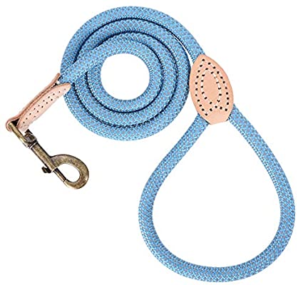 Mile High Life chew-proof climbing rope dog leash with reflective strands and leather tip — view 13