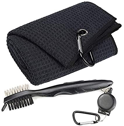 Mile High Life tri-fold microfiber golf towel with groove brush and retractable bag clip — view 13